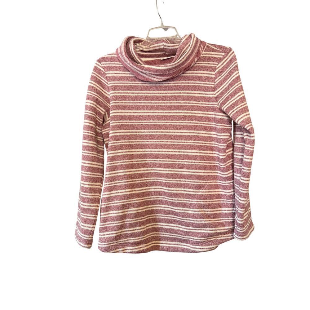 LL Bean Maroon Striped Cowl Neck Soft Cozy Sweater SzXL